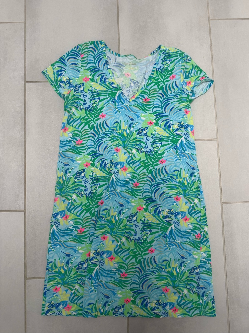 Lilly Pulitzer Girls' Tropical V-Neck One-Piece in Blue, Green & Pink